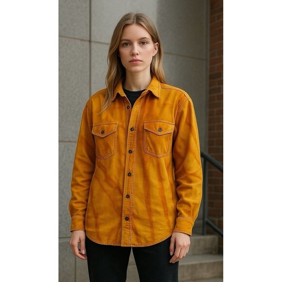 BDG Urban Outfitters Vintage Overdyed Orange French Utility Shirt Size S-P - Picture 1 of 7